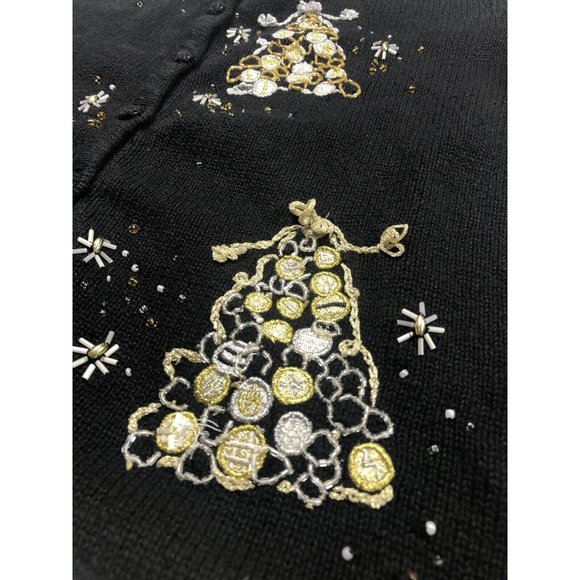 STUDIO JOY Christmas Sweater Sz S Silver Gold Jeweled Trees Designers Originals - Picture 2 of 9
